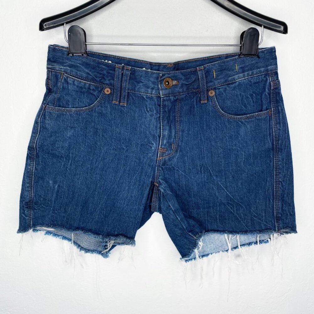 Madewell Mid Rise Medium Wash Denim Cutoff Blue Jean Fray Hem Shorts Size 25